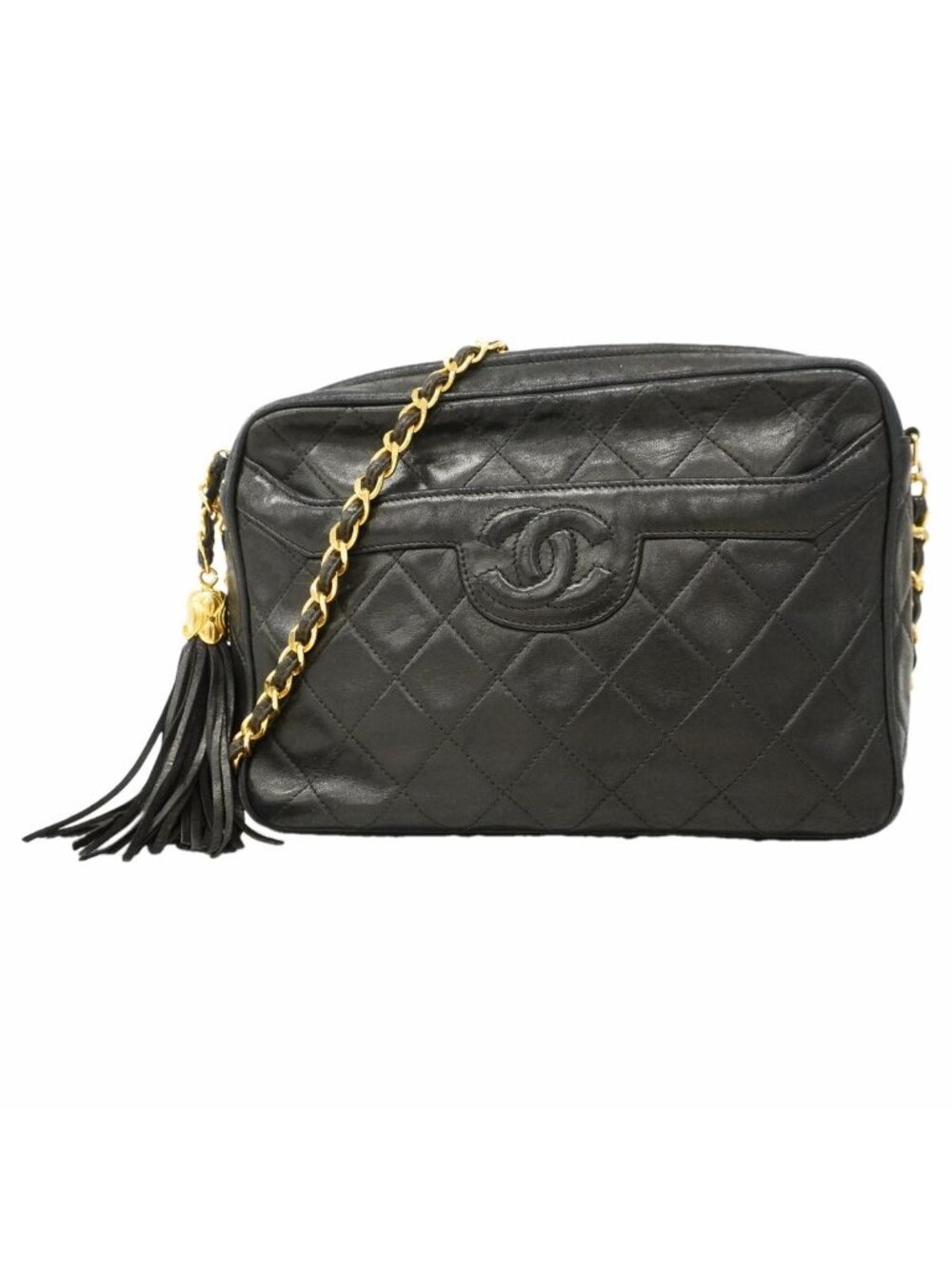 Chanel Shoulder Bag Quilted Lambskin Black Gold